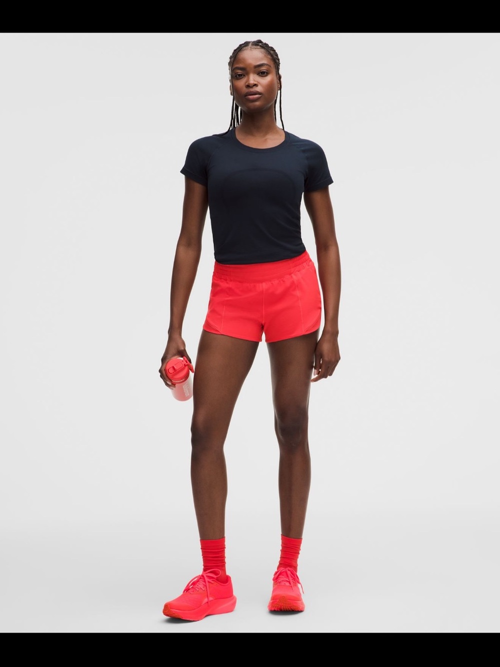 lululemon athletica Coral-Red Elastic Waist Shorts